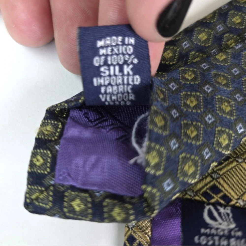 Nautica Neck Ties Lot of 3‎ Mens Adjustable Blue 100% Silk Plaid Geometric EUC